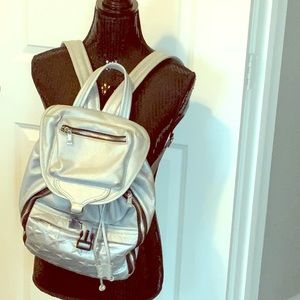 All Leather metallic Silver backpack